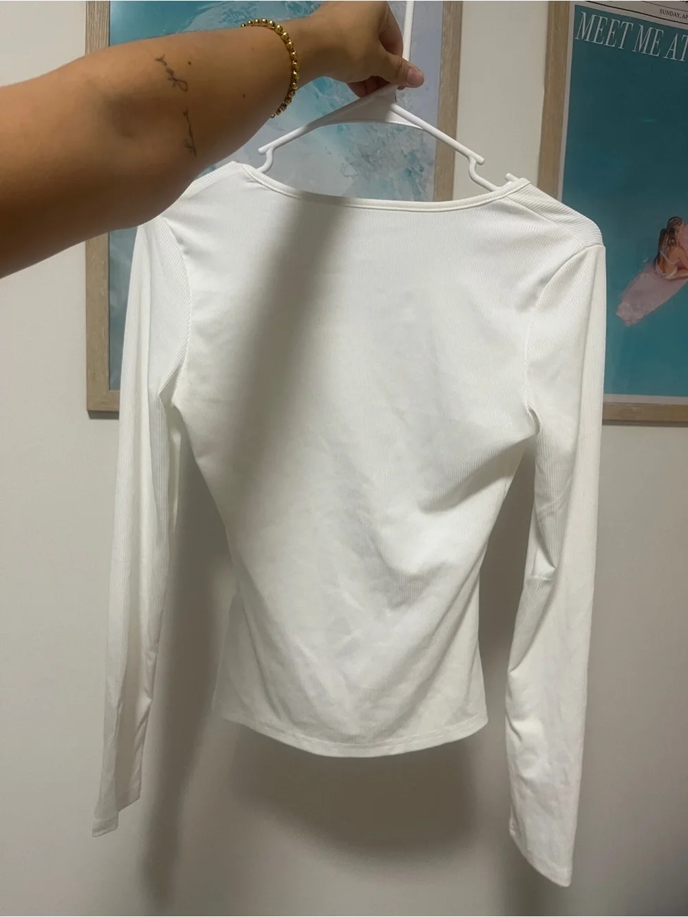 White Ribbed Long-Sleeve Henley Top